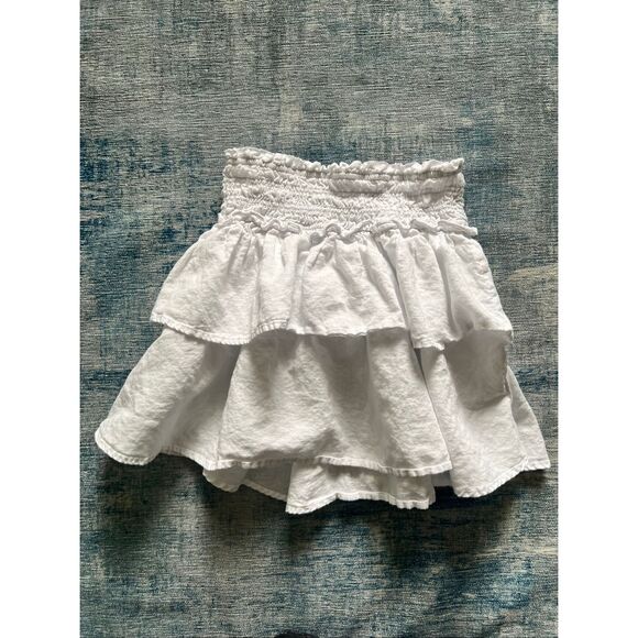 J Crew Crewcuts White Linen Blend Tiered Ruffle Smocked Waist Skirt Medium - Picture 1 of 7